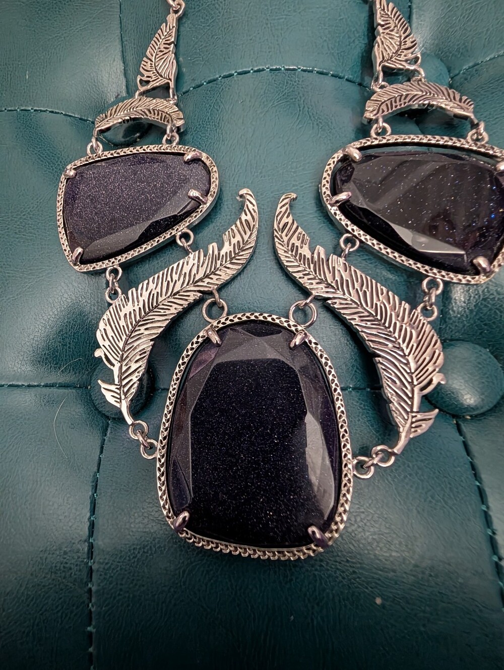 Park Lane Black Sparkle Stone Feather Pendant Necklace